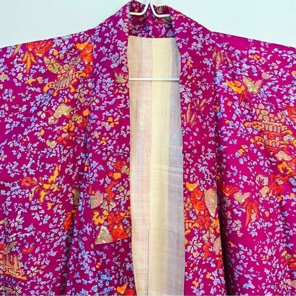 Vintage Authentic Antique 1910-1920s Japanese Floral Silk Kimono - Picture 3 of 11